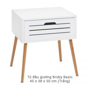 Tủ đầu giường bằng gỗ cao cấp kiểu dáng cổ điển Broby Basic (Trắng)